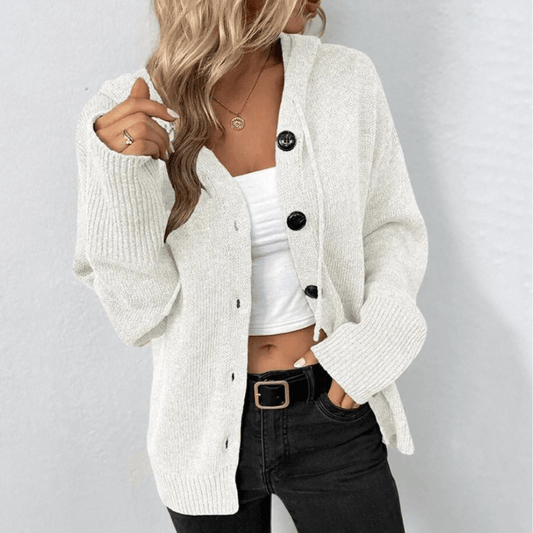 Julie | Damen Gestrickt Warme Strickjacke | Knopf Daunen